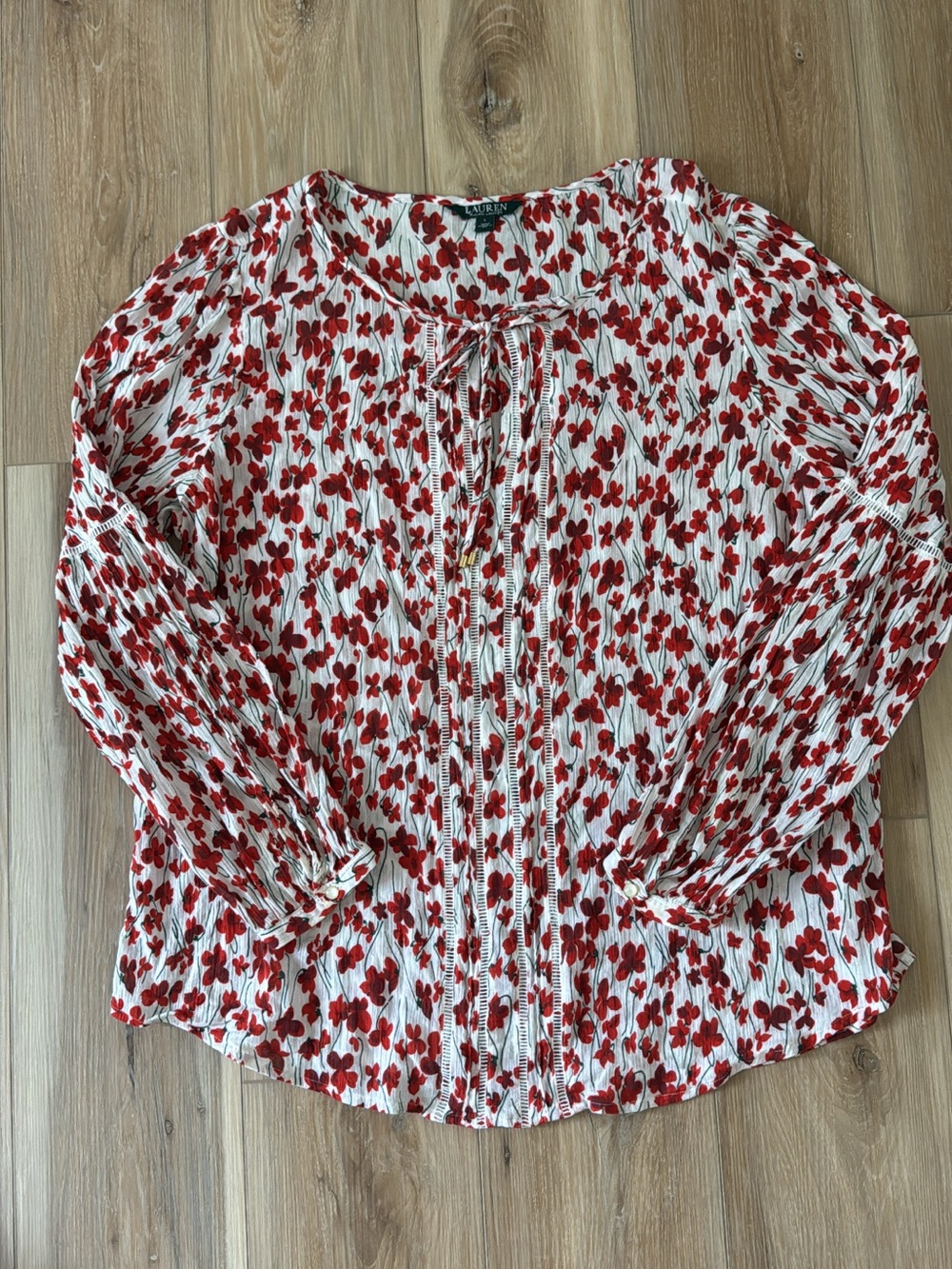 LAUREN Ralph Lauren Red Floral Tie-Front Blouse